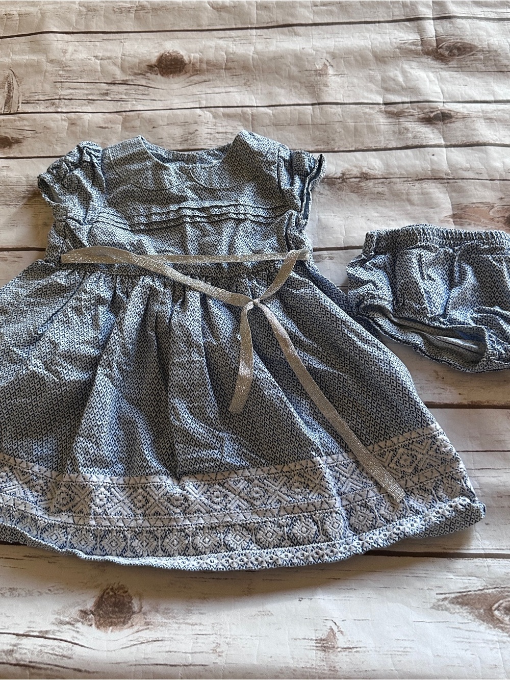Baby Bgosh blue dress with geometric patterned vguc, size 18M